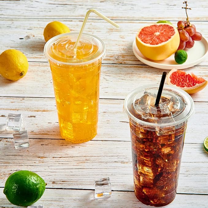 Vplus 160 Pack 16 OZ PET Clear Plastic Cups with Lids 16 OZ Crystal Cold Disposable Drinking Plastic Cups with Flat Lids Perfect for Ice Coffee Smoothie Juice