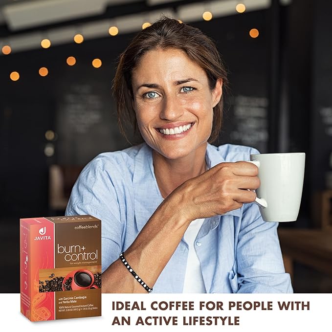 Burn + Control Instant Coffee – Smooth Arabica Blend with Garcinia &amp Yerba Mate – Supports Metabolism &amp Daily Energy – Convenient Slim-Style Coffee Mix (4 box/96 serv.)