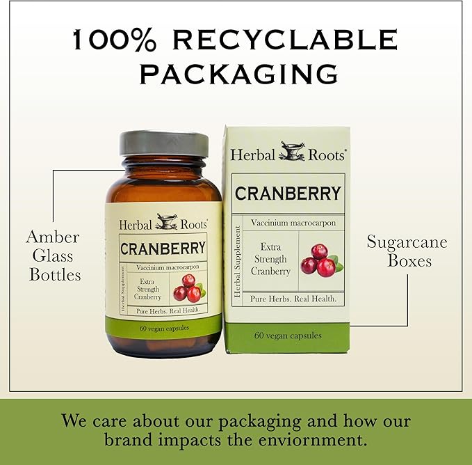Herbal Roots Extra Strength Cranberry Pills for Women &amp Men with Organic Nettle | Urinary Tract Health | 60 Vegan Capsules
