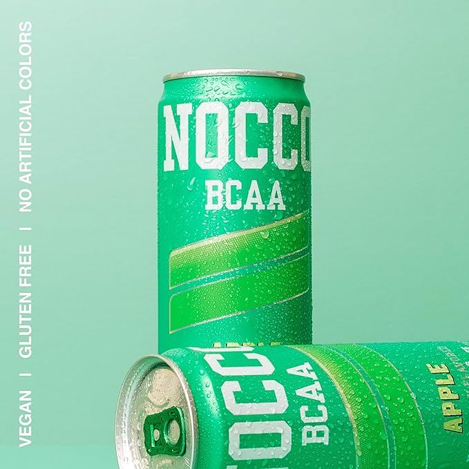 NOCCO Zero Sugar BCAA Drink Apple - 12 Fl Oz (Pack of 12) - 0mg Caffeine Sugar Free with Branched Chain Amino Acids Carbonated &amp Low Calorie B Vitamins Grab &amp Go Performance Beverage