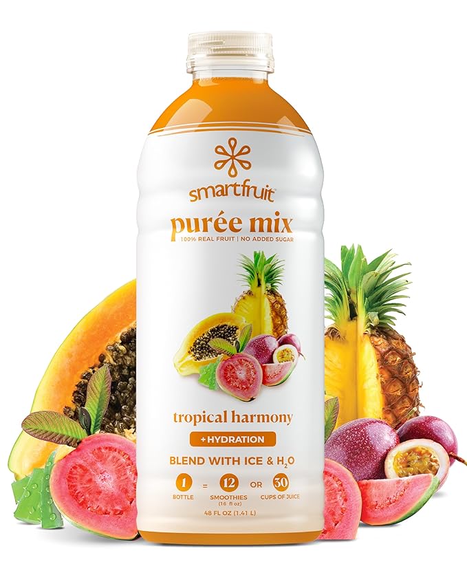 Smartfruit Tropical Harmony + Aloe – 100% Real Fruit Purée with Pineapple Passion Fruit Papaya &amp Guava – Great for Smoothies Juice Yogurt Cocktails Teas &amp More – High in Vitamin A &amp