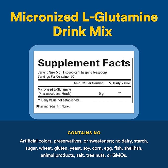 Natural Factors Micronized L-Glutamine 5000 mg Powder - Easy Absorption Gut Health Support Supplement - Powder Amino Acid Supplement Supports Muscle Recovery - 16 oz (90 Servings)