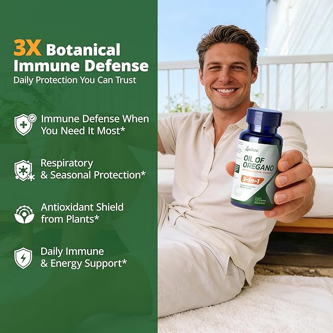Oil of Oregano with Black Seed Oil &amp Vitamin D3 – Enteric-Coated Softgels for Gentle Delayed-Release Immune &amp Digestive Support – Mild Taste Easy to Swallow – 120 Softgels 60-Day Supply