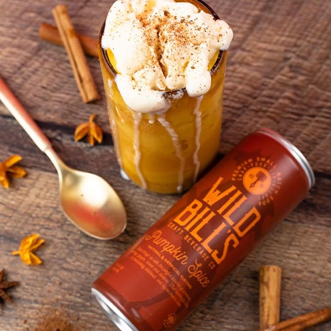 Wild Bill's Pumpkin Spice Soda Classic Craft Soda Pop Soft Drinks Sodas Made with Pure Cane Sugar Caffeine Free NO High Fructose Corn Syrup Gluten Free Vegan Low Sodium 12 Oz 12 Pack