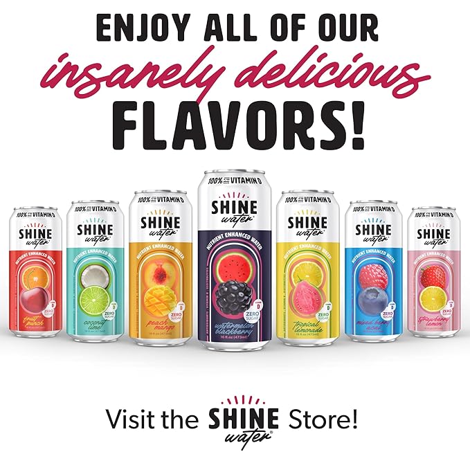Shine Water Watermelon Blackberry Vitamin D Electrolyte Drinks 12-Pack Sugar Free Flavored Water with Magnesium Zinc &amp Antioxidants Low Calorie Hydration Beverage Plant-Based Vitamin Water Zer