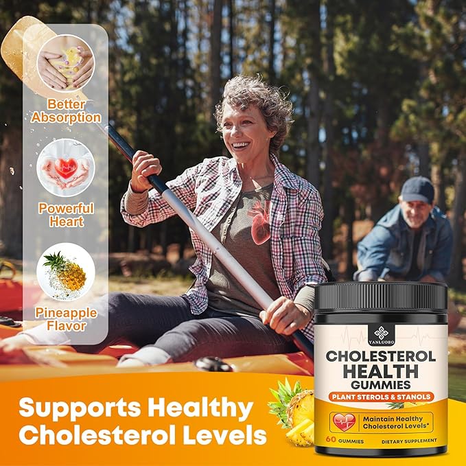 Cholesterol Supplements with 1200mg Plant Sterols &amp Stanols Guggul Bergamot Red Yeast Rice Cholesterol Complex Gummies Support Healthy Cholesterol Levels Pineapple Flavor 60 Counts