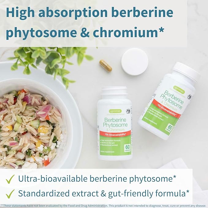 Igennus Dual Action Berberine Phytosome 550mg &amp Chromium Picolinate 10x Absorption Blood Glucose Control Standardized Berberis Extract Supplement Clean Label Vegan 60 Capsules