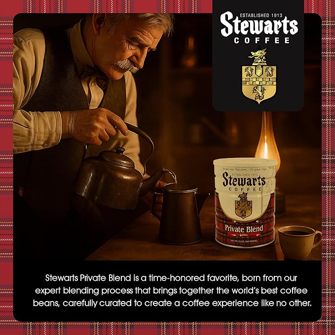Stewarts Private Blend Medium Roast Ground Coffee - Classic Rich Smooth &amp Full-Bodied Flavor Gourmet Coffee Grounds - Great for Hot Cold Brew Morning Breakfast Cafe &amp More (23oz Pack of 6