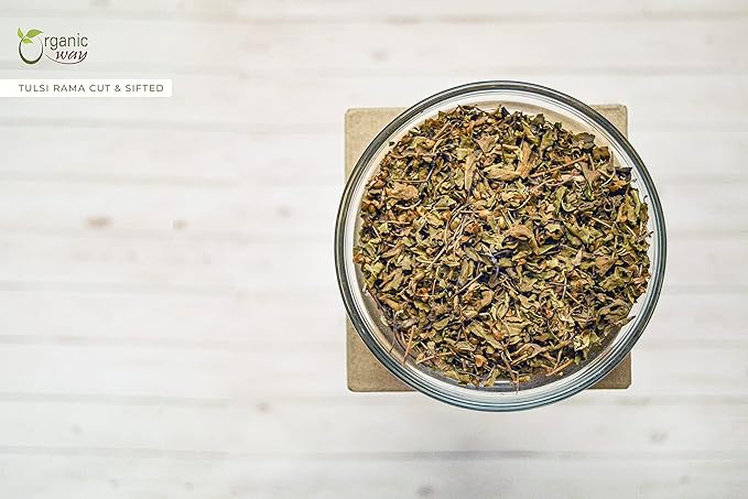 Organic Way Tulsi/Holy Basil (Rama) Cut &amp Sifted (Ocimum Tenuiflorum) - Herbal Tea | USDA &amp Kosher Certified | Vegan Non GMO &amp Gluten Free | Resealable Bag | 100% Raw from India (1LBS / 1