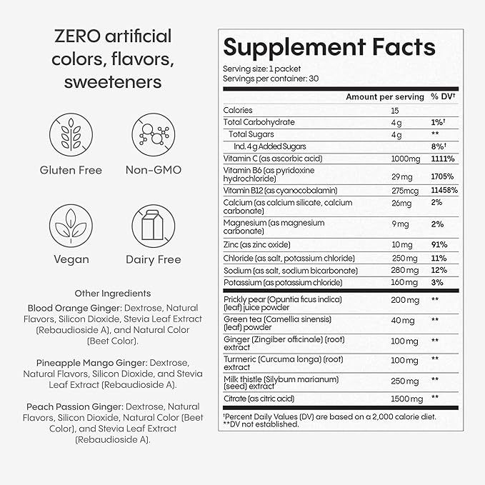 Hydralyte Liver Support + Electrolyte Mix with Milk Thistle Turmeric Ginger Prickly Pear Green Tea Extract Formulated for Rapid Rehydration (Variety Flavor 30 Packets)