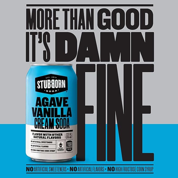 STUBBORN SODA Agave Vanilla Cream Soda 12oz Cans 12 Fl Oz (Two Pack of 12)