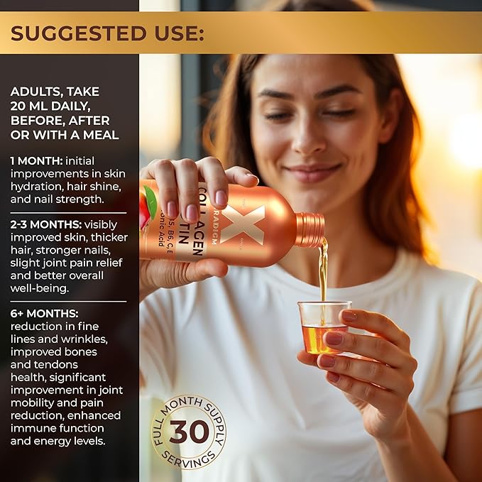 Liquid Collagen Peptides with Biotin &amp Hyaluronic Acid - Biotin 10000mcg Hydrolyzed Collagen Type 1 and 3 Vitamins B5 B6 C &amp E - Liquid Collagen for Women and Men Hair Skin and Nails Supp