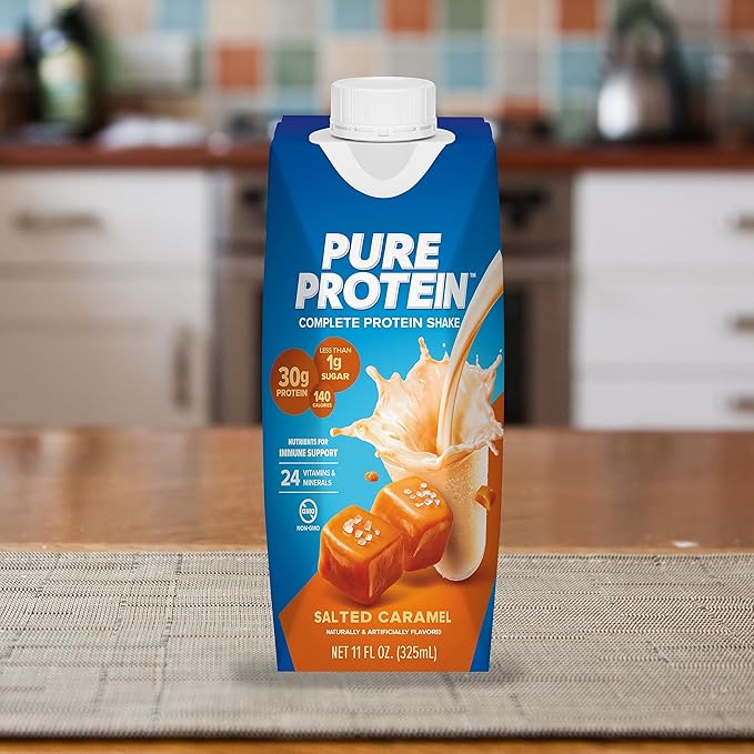Pure Protein Salted Caramel Shake Ready to Drink and Keto-Friendly Vitamins A C D and E Plus Zinc to Support Immune Health 11 Oz 12 Count