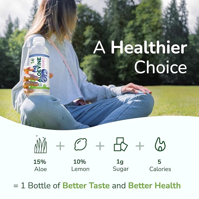 Aloe Vera Juice No-Pulp Organic Drink Healthy with Aloe Powder and Lemon Juice 5 Calories Low Sugar No Artificial Ingredients 16.9 oz 12 Pack Mixed Berry - Aloevine