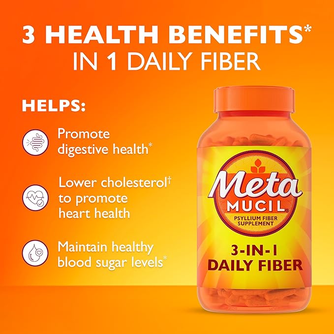 Metamucil Psyllium Husk Fiber Supplement 3-in-1 for Digestive Health Plant Based 160 Count Pack of 2