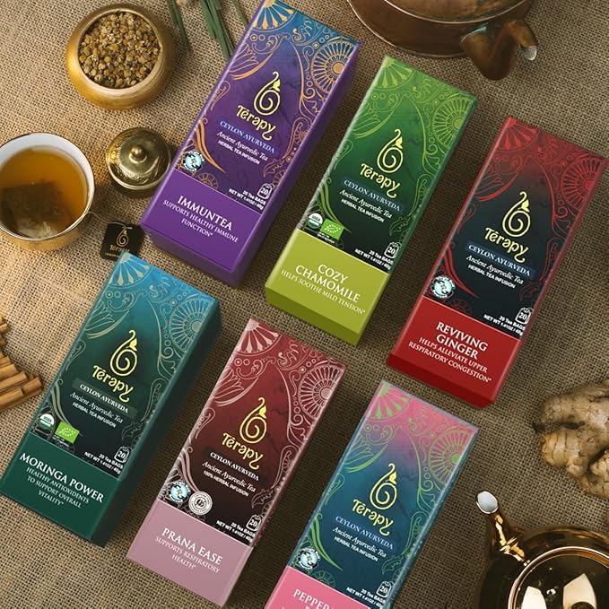 TERAPY Ceylon Peppermint Tea - Boosts Well-being &amp Energy Levels 100% Pure Peppermint Tea Bags Low Caffeine Refreshing Herbal Flavor 20 Individually Wrapped Unbleached Bags for Freshness (2 Pa