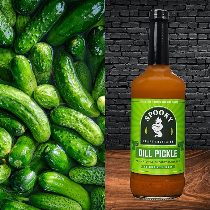SPOOKY - Bloody Mary Mix Variety Pack - Featuring Dill Pickle &amp Horseradish - No Artificial Color or Flavor - No Preservative Low Carb Low Calorie &amp Gluten Free - 32 Oz (Pack of 2)