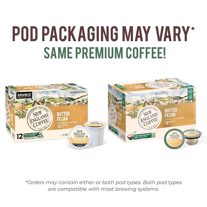 New England Coffee Butter Pecan Medium-Roast K Cup Coffee Pods 12 Count (Pack of 6) Rich &amp Buttery Flavor