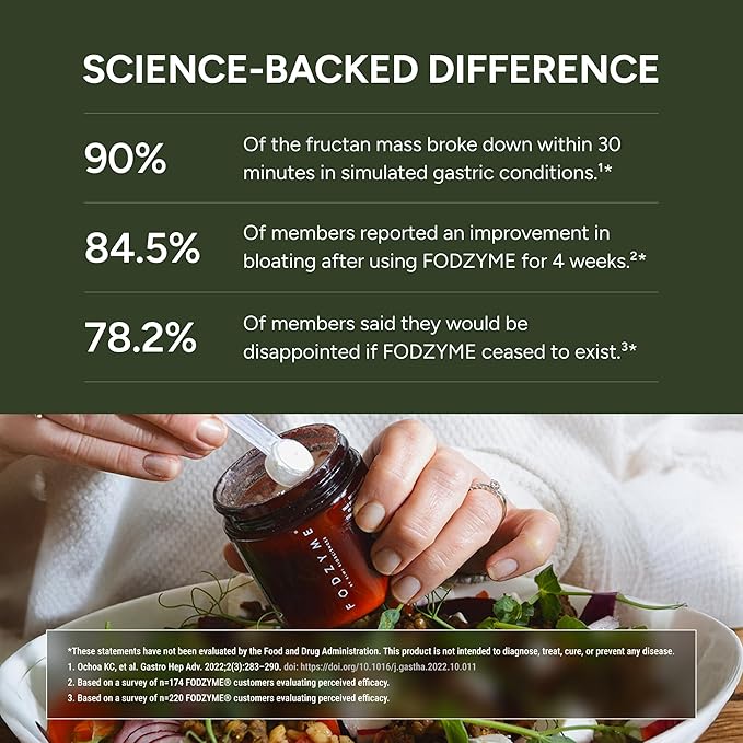 FODZYME® On-The-Go Digestive Enzymes for Gut Health Relief for Bloating Gas Constipation Diarrhea Abdominal Pain Low FODMAP 30 Dose
