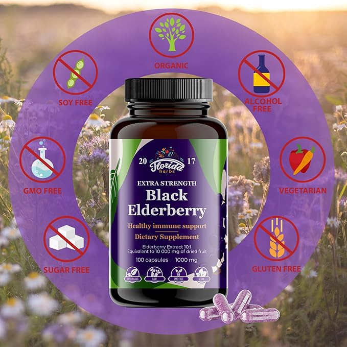 Black Elderberry Capsules | 200 Count - 10000mg | Sambucus Elderberry Vitamins Non-GMO Gluten Free Organic Elderberry Extract Sambucus Nigra - 200 Vegan Capsules - Pack of 2