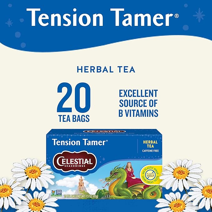 Celestial Seasonings Tension Tamer Herbal Tea Caffeine Free 20 Tea Bags Box (Pack of 6)