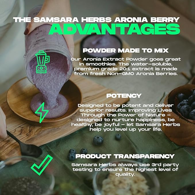 Samsara Herbs Aronia Berry 20:1 Extract Powder (8oz/227g) - Antioxidant Flavonoids and Polyphenols Supplement - High ORAC - Native American Berry - Improves Wellbeing