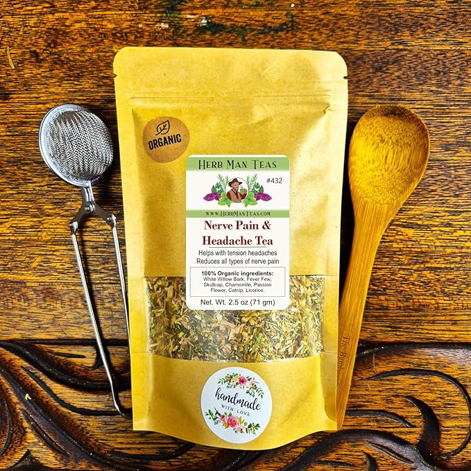 Migraine Relief Tea For tension headaches Migraines sciatica and other nerve-related health issues formulated by master herbalist Khabir - Organic Non-GMO Made in USA