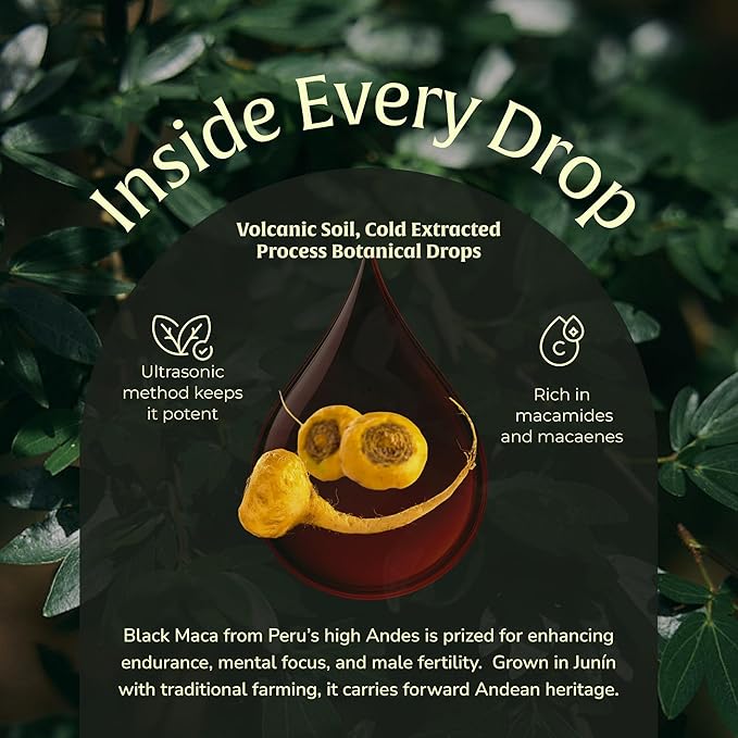 Black Maca Extract 50ml – Andean Plant-Based Ingredient for Endurance Focus &amp Vitality | Traditionally Used for Generations | Vegan Non-GMO Clean Maca Root Drops – 60 Servings