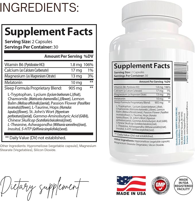 Melatonin Plus | Sleep Support – 10mg Melatonin with Valerian Root L-Theanine Ashwagandha Magnesium &amp 5-HTP – Relaxation &amp Calm for Men and Women – 60 Capsules