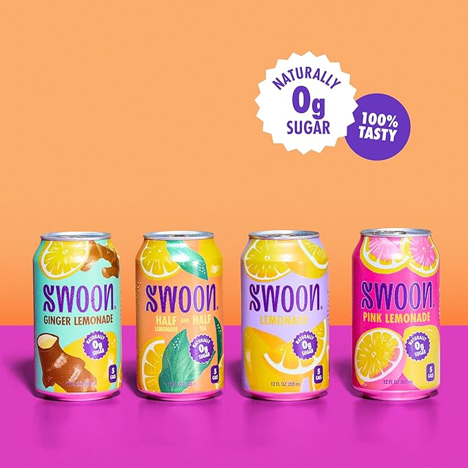 Swoon Lemonade Variety Pack - Low Carb Paleo-Friendly Gluten-Free Keto Drink - Zero Sugar Drinks Made with 100% Natural Lemon Juice Concentrate &amp Sweetened by Monk Fruit 12 Fl oz (Pack of 12)