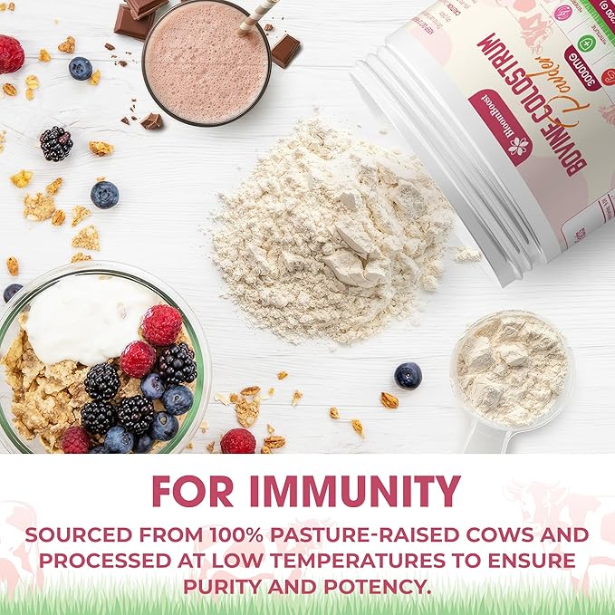 BloomBoost Bovine Colostrum Supplement 3000mg per Serving 200 Grams Gut Health Brain &amp Immune HealthMuscle Recovery &amp Wellness Grass-Fed Colostrum Powder Non-GMO All-Natural