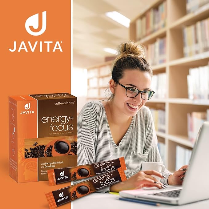 Energy + Focus Instant Coffee by Javita – Premium Arabica with Adaptogens – Clean Energy &amp Mental Clarity Support – Convenient Functional Coffee Medium Roast Coffee Mix (1 box/24 serv.)