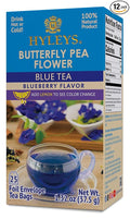 Hyleys Butterfly Pea Flower Tea – Blue Tea with Natural Blueberry Flavor – 25 Tea Bags – Green Tea Chamomile Cinnamon Lemongrass (12 Pack - 300 Tea Bags Total)