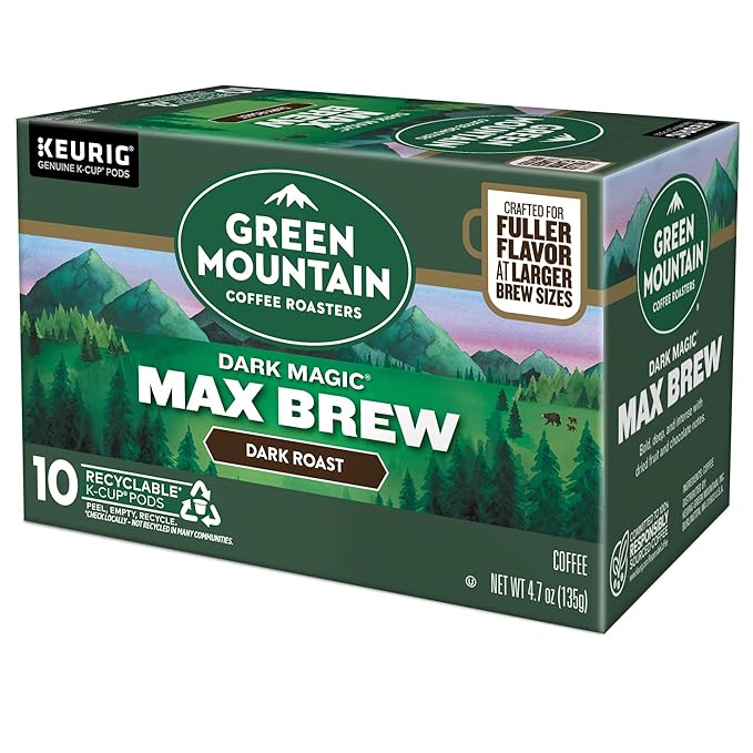 Green Mountain Coffee Roasters Dark Magic Max Brew Single Serve Keurig K-Cup Pods Dark Roast Coffee 60-Count Box (6 Packs of 10)