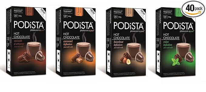 Hot Chocolate Nespresso Original Line Compatible Capsules Hot Cocoa Pods - Variety Pack - 4 Flavors / 4 Boxes - 40 Pod Package
