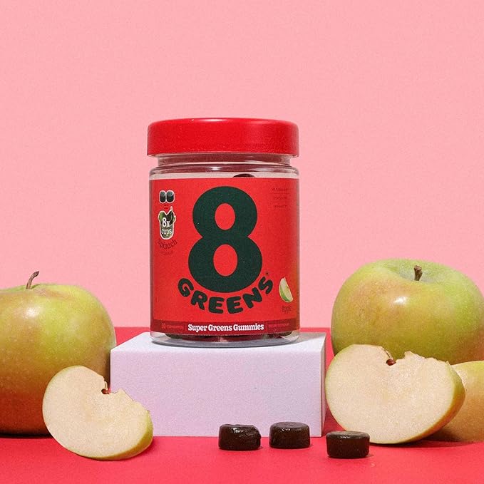 8Greens Supergreens Gummies | Super Greens Powder Superfood Gummy for Metabolism Immunity &amp Focus Digestive Health Enzymes Organic: Chlorella Spirulina Aloe Vera Apple Flavor 50 Count