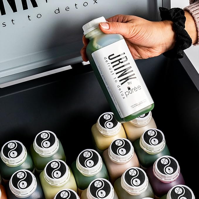 JRINK by Purée Super Green Juice Cold Pressed Organic Vegetable Blend Detox Drink Healthy Raw Greens Juice Cleanse No Preservatives Fresh Detox Cleanse 16oz HDPE Bottles Pack of 18