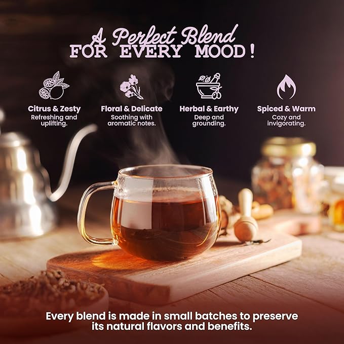 Smoke Camp Crafts Loose Leaf Herbal Tea Gift Set with Stainless Steel Infuser 10 Unique Flavors Handcrafted USDA Organic Tisane Tea Sampler Pack of 10 Jars