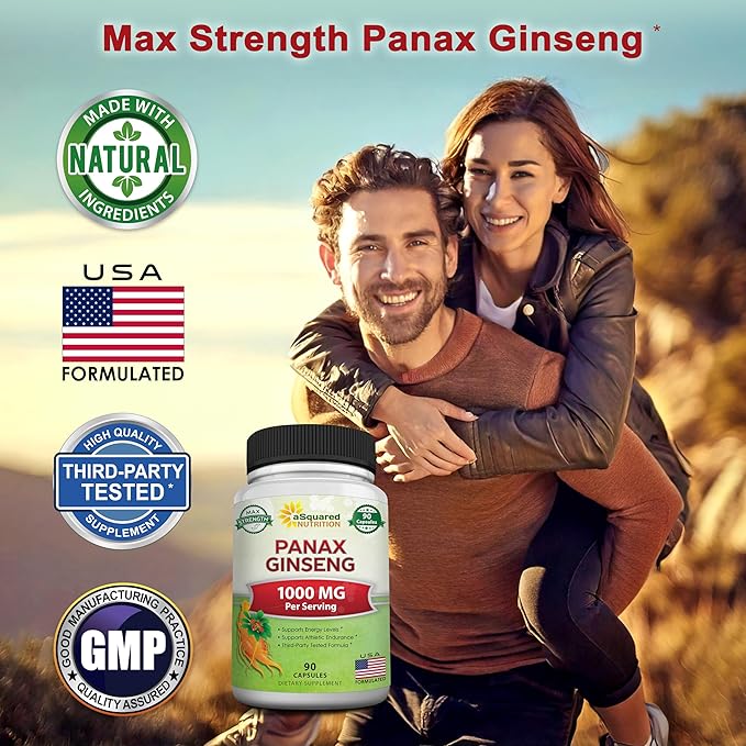 aSquared Nutrition Natural Korean Panax Ginseng (1000mg Max Strength)-90 Capsules Root Extract Complex (Red &amp White) High Dosage Ginsenosides in Seeds Asian Powder SupplementTablet Pills for En