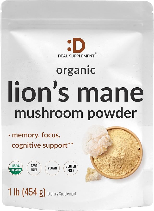 DEAL SUPPLEMENT Organic Lions Mane Mushroom Powder Supplement 1500mg Per Serving 1lb – Active Fruiting Body &amp Mycelium Extract – Natural Brain Nootropic &amp Immune System Booster – Non-GMO