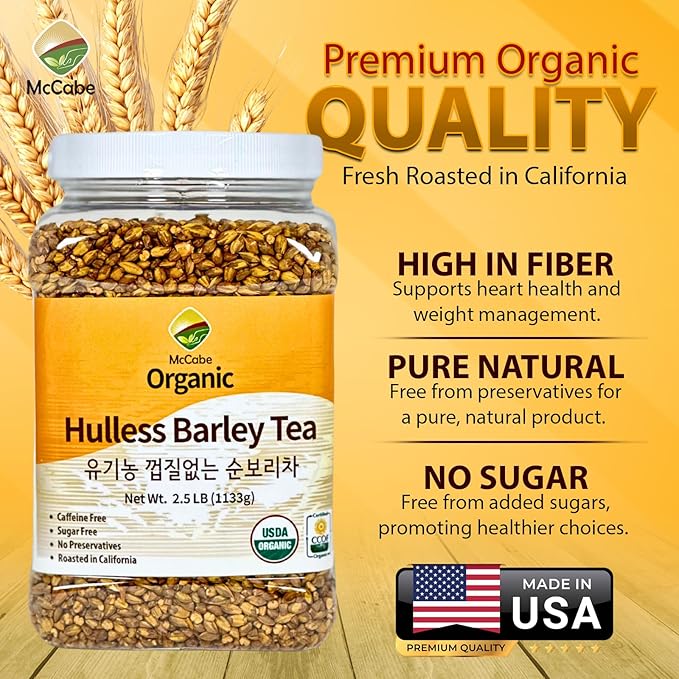 McCabe Organic Hulless Barley Tea - Roasted Hulless Barley Tea | USDA and CCOF Certified | Product of USA | 2.5 lbs (40 Oz)