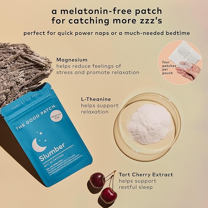 The Good Patch Slumber Sleep Patch Support Melatonin Free Sustained Release Natural Patch with L-Theanine Magnesium Tart Cherry Extract Plant Powered Wearable Wellness (8 Total Patches)