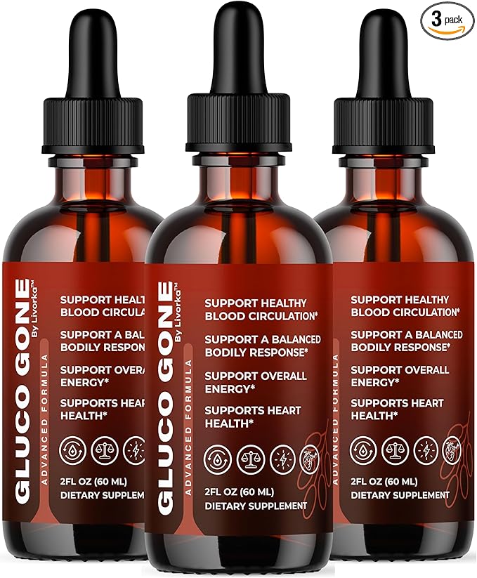 (3 Pack) GlucoGone Drops - Original Premium GlucoGone Liquid Drops All Natural Ingredients Support Advanced Formula for Overall Health &amp Wellness Organic Droppers 3 Bottles for 3 Months