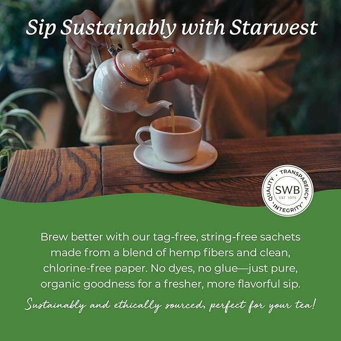 Starwest Botanicals Organic Green Tea - Caffeinated Herbal Tea Contains Caffeine Tea with Antioxidant Properties USDA Organic Green Tea Leaf Non GMO - Bulk Pack 100 Tea Bags