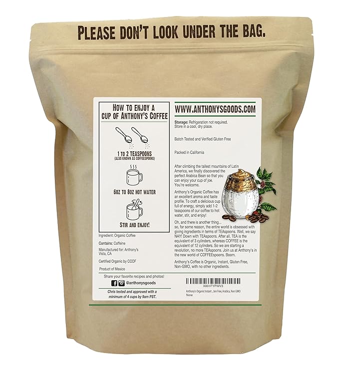 Anthony's Organic Instant Coffee14oz Ultra Fine Microground Gluten Free Arabica Non GMO