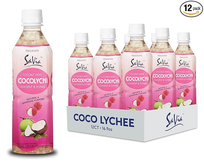 Savia - Coconut Lychee Aloe Vera Drink Quality Aloe-Based Beverage Made with Real Aloe Pulp &amp Natural Delicious &amp Refreshing Vegetarian Gluten-Free Fat-Free (16.9oz 12-Pack)