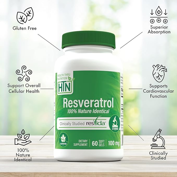 Health Thru Nutrition Resveratrol as ResVida 100mg Trans-Resveratrol | Supports Healthy Aging Cellular Energy Production and Metabolism | Clinically Studied and Gluten Free (Pack of 60)