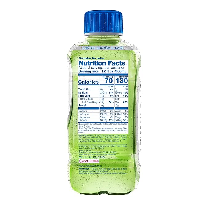 Electrolit Electrolyte Beverage Green Apple 21 Fl Oz bottle (Pack of 12)