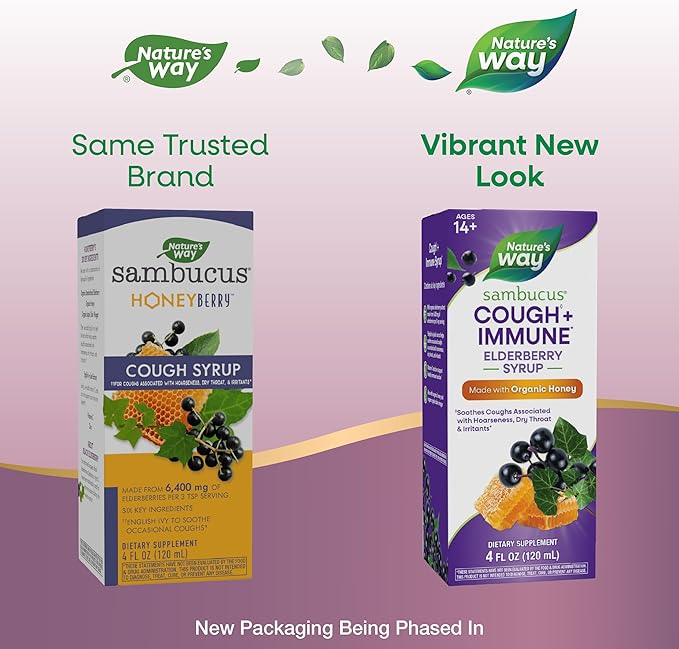 Nature's Way Sambucus HoneyBerry Cough Syrup with Black Elderberry Extract &amp Organic Honey Immune Support* 4 Fl. Oz