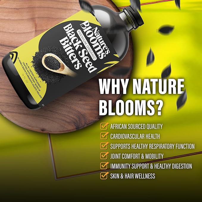 Nature's Blooms: Black Seed Bitters Natural Supplement for Health and Wellness|Super Antioxidant for Immune Support Joints Digestion Hair &amp Skin|16 oz